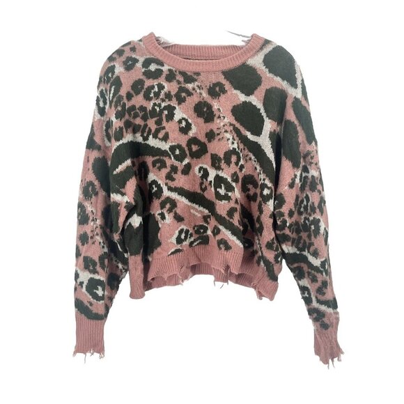 Elan Boho Grunge Animal Print Sweater Pink Sz Small - Picture 1 of 7